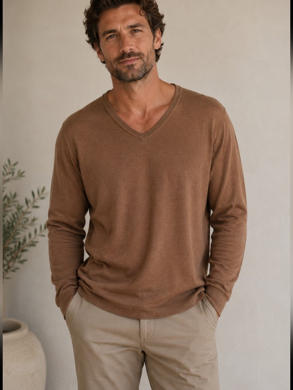 100% Merino Wool J. Crew V-Neck Men's Sweater in Rich Brown, Size XXL